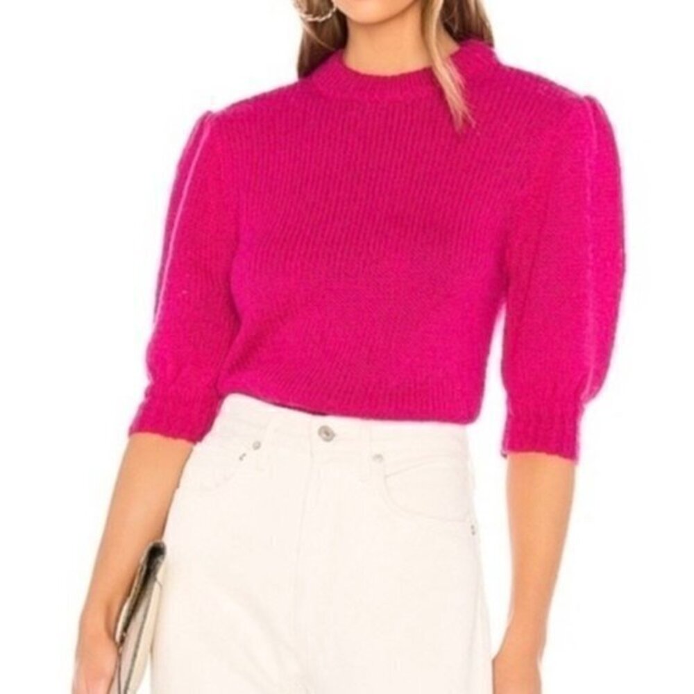 Leith Mock-Neck Pink Puff Shoulder Sweater Size XS Cropped